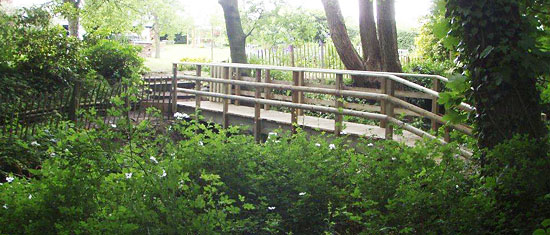 handbuilt wooden bridge