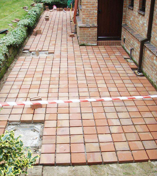 small tiled patio before filler