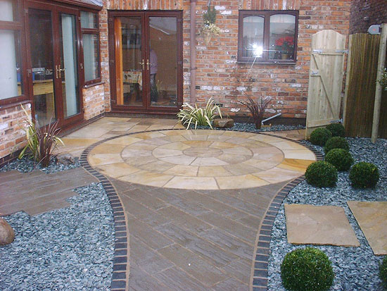 circular design, slate and paving area combined